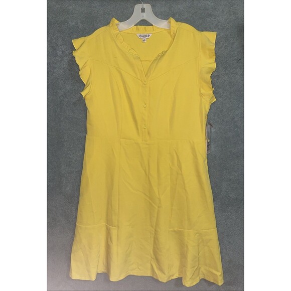 Nanette Lepore Dress Womens Size 14 Yellow Shift Ruffle Sleeve Summer Spring NWT - Picture 1 of 13